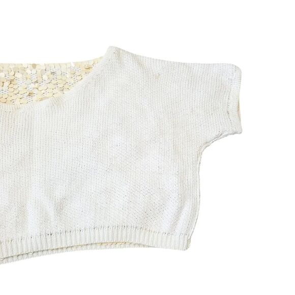 Vintage DKNY 1990s Cotton Paillette Sequined Crop Top in Ivory Size Medium - Picture 11 of 16